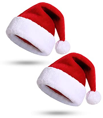 KONVINIT Santa Hats Christmas Hats for Adult Luxury Deluxe Xmas hats for Christmas Party,One Size for Men and Women,2 pcs