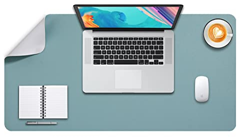 DOBAOJIA Große Schreibtischunterlage, Schreibtischmatte, Desk Pad, Schreibtischschutz, Schreibblock, für Laptop/Tastatur/Maus, Doppelseitige Verwendung PU Leder Wasserdicht 80 x 40cm(Graugrün/Grau)