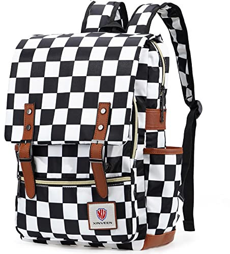 Xinveen Vintage Rucksack Geschenk für Mädchen Schultasche College Daypack Slim Reiserucksack, Schwarz/Weiß, One size