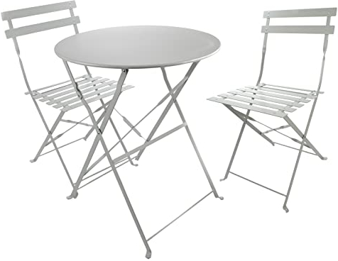Bubble-Store Bistro Set klappbar, Balkonset 2 Stühle 1 runder Tisch, Balkonmöbel Metall, wetterfest, Bistrogarnitur für Balkon, Garten Terrasse (Grau), Sitzhöhe 52 cm, 40086