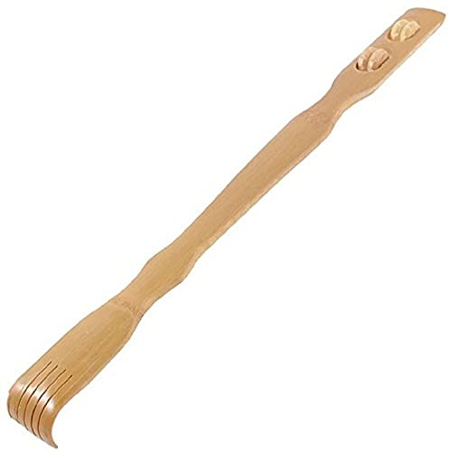 HTUK® Gratte-dos en bois de bambou avec rouleau pour massage du cou, du dos, des épaules
