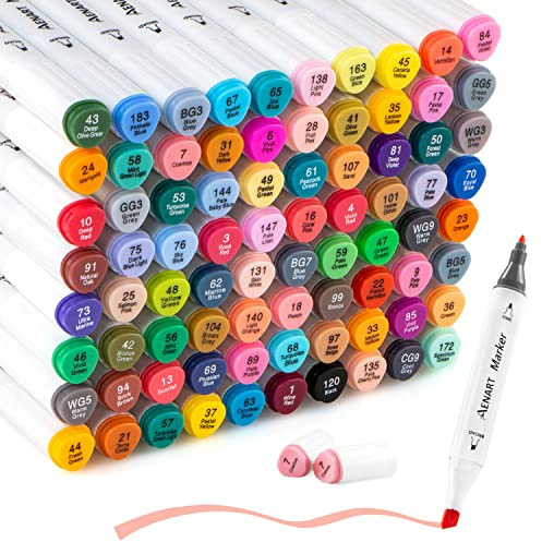 Alcohol Markers with Dual Tip - 80 Colors, Permanent Art Pens for Drawing, Sketching, Manga, Anime Design