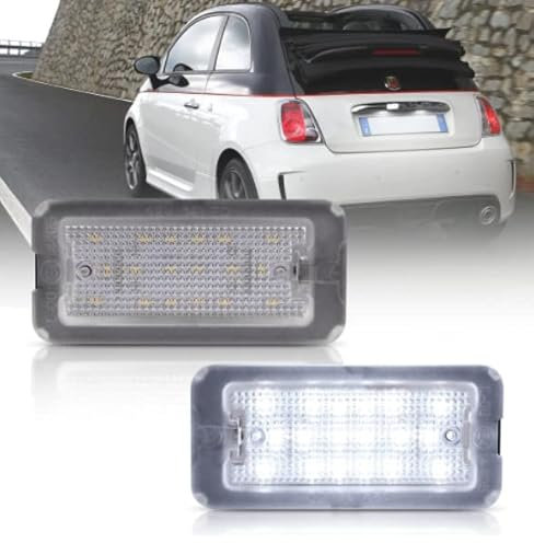 LED Kennzeichenbeleuchtung | Nummernschildbeleuchtung LED Kompatibel mit Fiat 500 e 500 Abarth | Eingebauter CANBus-Widerstand Kein Fehler 6000K Eisweißes Licht Ersatzlampenplatte