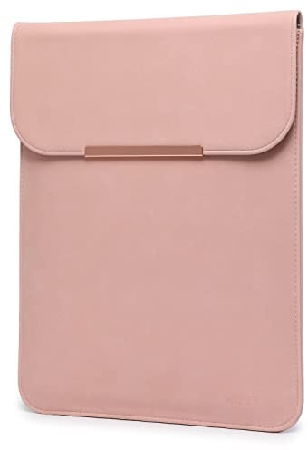 HYZUO 15-16 Inch Laptop Sleeve Bag Compatible with MacBook Pro 16 M2/M1 Pro/Max A2780 A2485 A2141 2023-2019, MacBook Pro 15 2019-2012, XPS 15, Faux Suede Leather Case, Rose Gold Metal Trim-Pink
