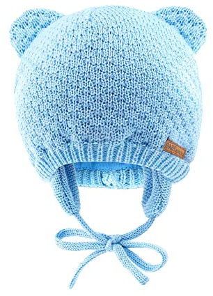 SEYUFN Babymütze, für Jungen und Mädchen, gestrickte Hündchen für Babys und Kleinkinder, mit Fleece-Futter, 0-36 Monate(Hellblau,6-12 Monate)