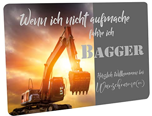 Crealuxe Fussmatte mit Wunschtext/Wunschname 'Wenn ich Nicht aufmache - Bagger - 60x40 cm - Gummi Rückseite/rutschfest - Filzoberfläche - Bedruckte Türmatte - Innenmatte -