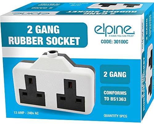 Rubber Extension Socket 2 Gang - 13AMP, 240V Ac, Cable, Electric Mains Power Socket, Plug, Amp,Volts | UK Plug, 3 Pin Socket Outlet | Ideal For Emergency Use