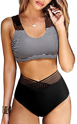 UMIPUBO Maillot de Bain Femme 2 Pieces Taille Haute L'été Bikini Sexy Push Up Swimwear Grande Taille Confortable Maillot de Bain de Plage(Noir-A,M)