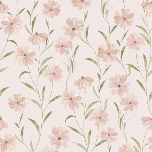 JiffDiff Floral Wallpaper Peel and Stick Daisy Wallpaper Pink Summer Flowers Wallpaper Contact Paper Stick on Wall Decor (Blush Wild Floral)