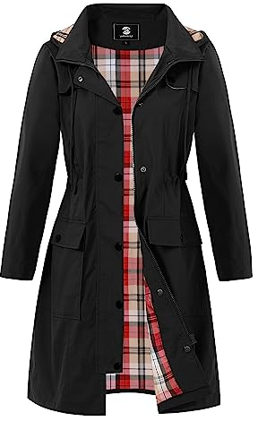 SaphiRose PONCHO Veste de Pluie Longue pour Femme Manteau à Capuche Coupe-Vent Imperméable d'Extérieur-Noir-S