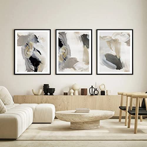 Sarah Duke 3er Premium Poster Set, Beige Grau Abstrakter Farbblock Wandbilder Kunstposter, Ohne Rahmen Leinwandbilder, Bilder Wohnzimmer Schlafzimmer (50x70cm)