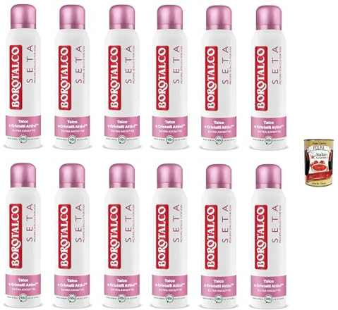 12x Borotalco Seta Spray Deodorant, Formel ohne Alkohol und mit Aktivkristallen Talk, Duft nach Talk und rosa Blüten, 48h Wirksamkeit 150 ml + Italian Gourmet Polpa 400g