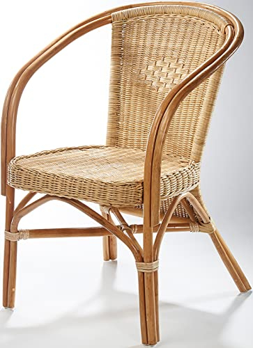 Kobolo Rattansessel Valencia Korbsessel Korbstuhl mit Armlehne - Natur