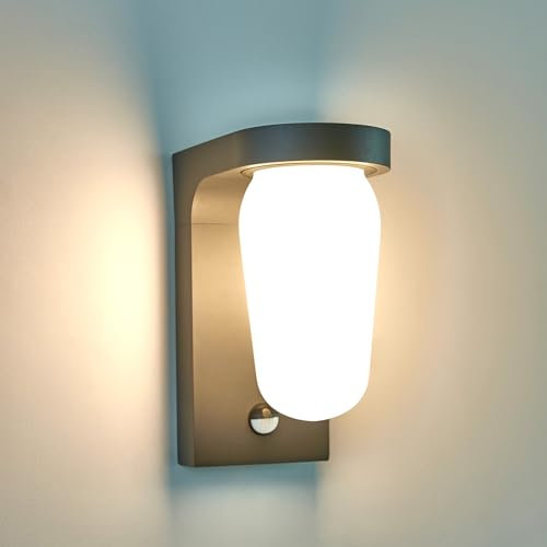 FLORNIA LED Aussenleuchte mit Bewegungsmelder,IP44 wetterfest Außenlampe, E27 Aussenwandleuchten für Garten, Balkon, Garage, 220-240V Balkon,Garage, Maximale Leistung 23W