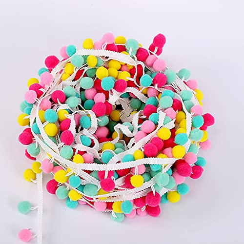 10m Pompon Borte, Rainbow Pom Bommelborte Bommelband Bommel Fringe Trimm Ball Fransen Quasten Trim Pom Poms Bälle Fransenbesatz Bunt für DIY Handwerk Kleid schal Hut Vorhang Dekoration Nähzubehör