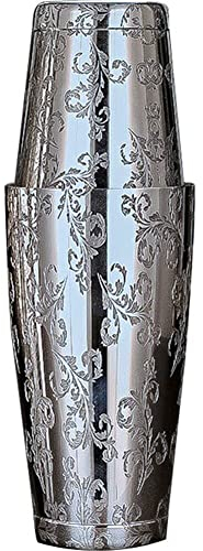 Shaker à Cocktail en Acier Inoxydable Boston Shaker avec Motif gravé Martini Drink Shaker Professional