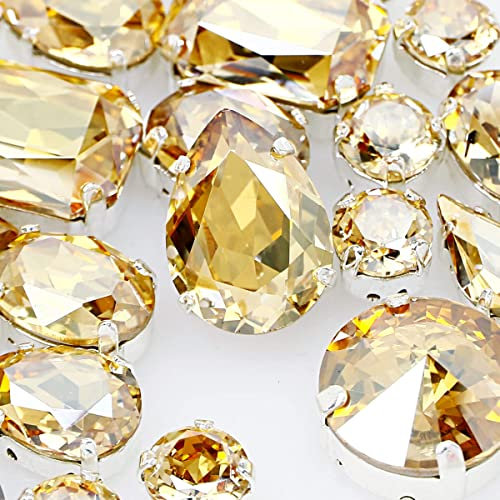 DONGZHOU Glitzersteine Zum Aufnähen mit Löchern Klaue Strassstein Einstellung Nähen Auf Strass Edelsteine Flatback für Schmuck machen DIY Handwerk Kleidung Schuhe Hochzeit Dekoration 82Stück