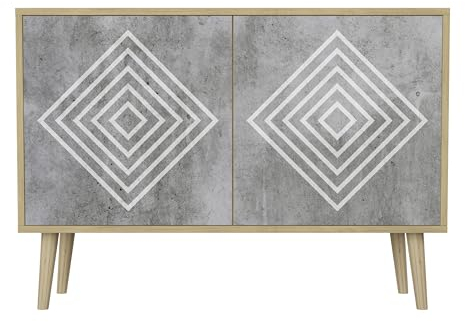 HEALANCY Kommode mit 2 Türen - Sideboard - Schrank - Komodenschrank - Highboard - Kleiderschrank Möbel - Flurkommode - Wohnzimmer Schlafzimmer Esszimmer Buche - Riva-Eiche
