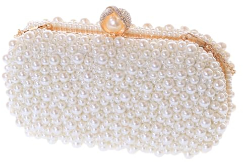Kawaii-Story LB-8008 Weiß Perlen Abendtasche Party Braut Clutch kleine Damen Schulter Tasche 19x6x10cm Hartschale