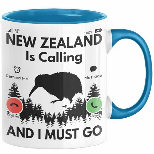Neuseeland Tasse Geschenk Auslandsjahr Abschiedgeschenk New Zealand Is Calling (Blau)