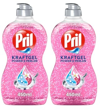 PRIL Kraft Gel Power & Perlen (2 x 450 ml), Detergente para lavavajillas a mano con alto poder desengrasante, para vajilla limpia con brillo brillante y frescura