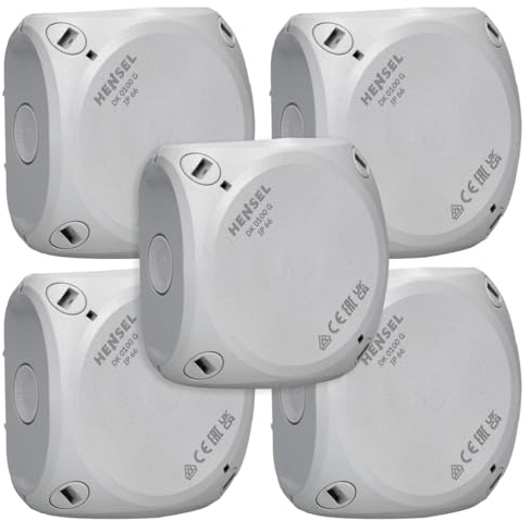 Hensel 5x DK 0100 G Kabelabzweigkasten/Abzweigdose IP66 ohne Klemme | Feuchtraumdose Leergehäuse bis 2,5 qmm, Verbindungsdose mit Dichtmembranen, Schutzart IP66 für außen, grau