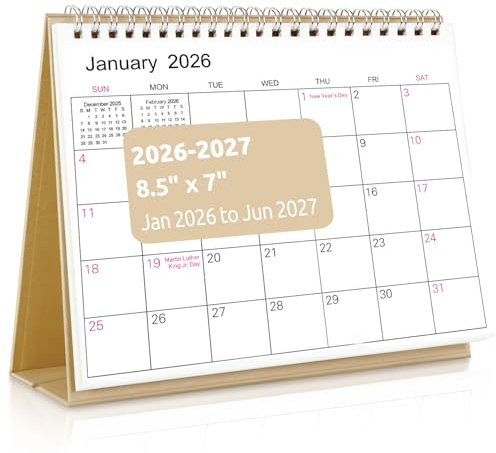 SKYDUE Tischkalender 2024–2025, Juli 2024 bis Dezember 2025, 18 Monate, kleiner Tischkalender mit Planer-Aufklebern, 21,6 x 17,8 cm, Schreibtisch-Kalender, Kraftpapier