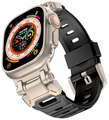 Shesyuki Watch Band Compatible pour Apple Watch Ultra 2 Band 49mm 45mm 44mm 42mm, Hommes luxe FKM silicone bracelet pour Ultra Series 9 8 7 6 5 4 3 2 1 SE