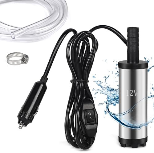 EFUTURETIME Bomba de Agua 12V DC Bomba de Aceite 38mm, Mini Bomba Sumergible con Manguera de 3m Ø16mm y Abrazaderas de Manguera, Bomba de Agua Portátil