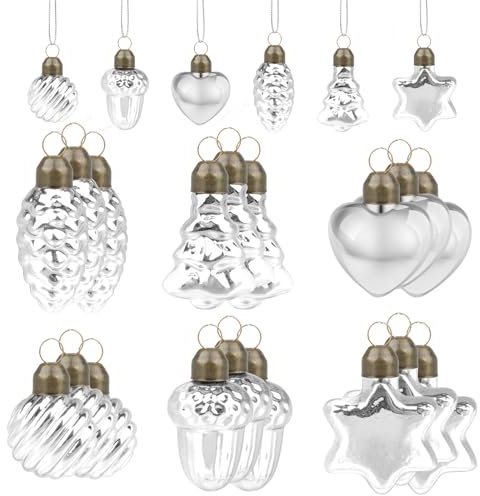 18PCS Silver Glass Vintage Christmas Ornaments for Tree, Wreaths, Home Decor - Xmas, Winter Party