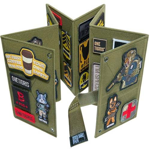 OneTigris Panneau de Présentation– Panneau d'Affichage Tactique Pliable, Support Organisateur Type Livret pour Hook & Loop Patches, Patch de Drapeau et Militaires (Patches non inclus)