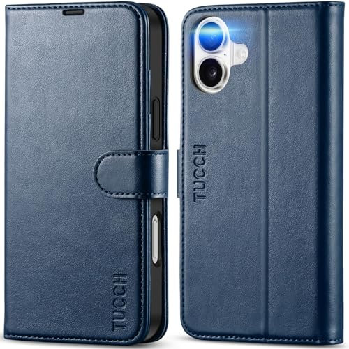 TUCCH Case for iPhone 16 Plus (6.7) 2024, PU Leather Wallet Magnetic Folio Book Folding Cover with [RFID Blocking][Card Holder][Shockproof TPU][Viewing Stand]Compatible with iPhone 16 Plus, Dark Blue
