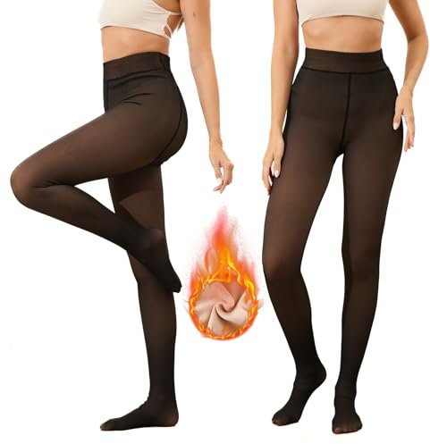 GCSOMLE Collants doublés en polaire pour femme - Faux collants thermiques transparents pour l'hiver, noir, Small-medium