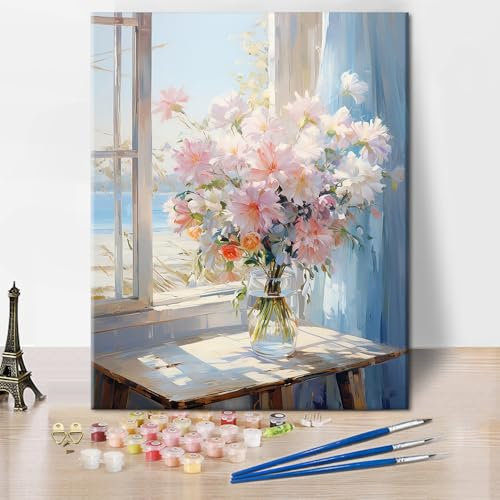 TISHIRON Chiffre peinture fleurs abstraites, carte de fenêtre pour adultes, chiffres acryliques à faire soi-même pour animaux de compagnie, magnifiques peintures à l'huile pour la maison avec 40,6 x