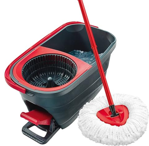 JUANIO Kit de Limpieza, Escoba con Cubo de Pedal, Mango Telescópico de Fregona con Escurridor Giratorio, Fregona de Microfibra