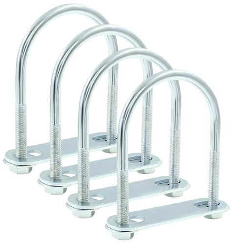 Moicstiy 4 Sets M6 U Bolts 2 Inch Wide, Round U-Bolts with Frame Plates, Nuts, and Washer, Zinc Plated Steel U Clamp for Trailers, Boats (50 mm x 80 mm
