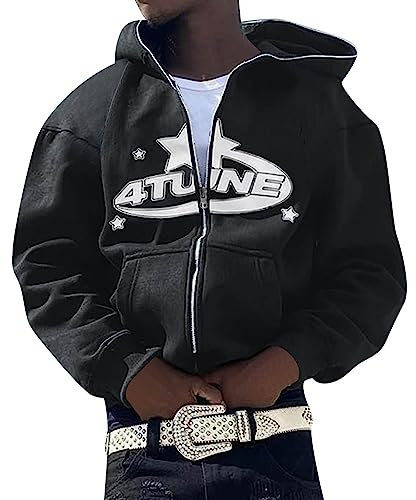 Generisch Hoodie Herren Y2K Jacke Reißverschluss Kapuzenjacke Sportjacke Zip Up Hoodies Hip Hop Hoodie Sweatjacke Oversized Sweatshirt Outdoorjacke Kapuzenpullover Stylisch Streetwear