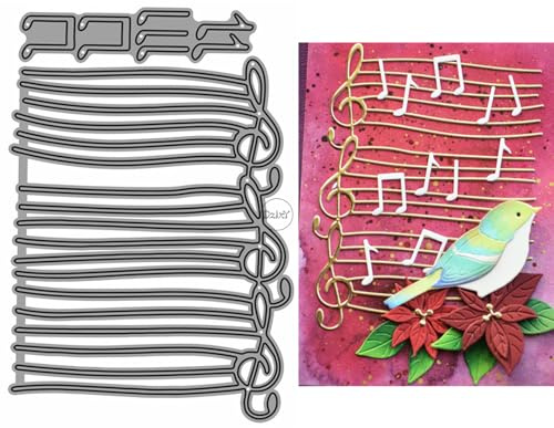 DzIxY Musiknoten Hintergrund Metall Stanzformen für Kartenherstellung Kit Prägeschablonen Papier Stanzformen Set Scrapbook Schablonen Zubehör Maschinen Vorlagen
