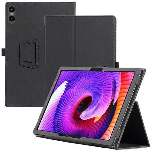 Haofun Hülle Kompatibel mit TECLAST P30T/P30/ODEA A10, Ultra Dünn PU, Schlanke und leichte Flip Case Klappbar, Rückseite Abdeckung Klappständer, Schlanke Schutzhülle mit Handschlaufe, Schwarz