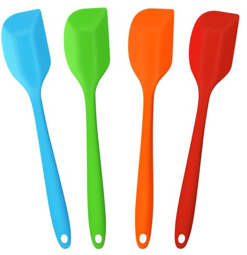 4 Pcs Silicone Baking Bowl Scraper, Heat-Resistant Rubber Kitchen Spatula One Piece Design Seamless Non-Stick Spoonulas Mixing Cooking Scraping Tool for Baking, Mixing, Cooking (11in, Mixed color)