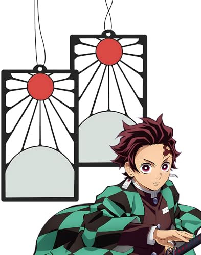 2in1 Auto Duftbaum/Lufterfrischer, Car Air Freshener Auto Scent | Anime Tanjiro Ohrringe (Black Ice)