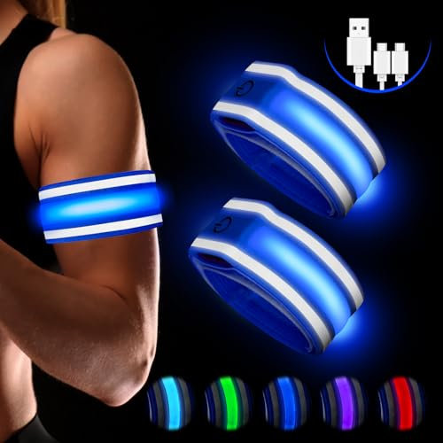 Corpower Led Armband Aufladbar, 2 Stück Leuchtband Joggen Reflective Leucht Armbänder Licht Leuchtarmband für Erwachsene und Kinder, für Nachtlauf, Radfahren, Joggen, Outdoor Sports