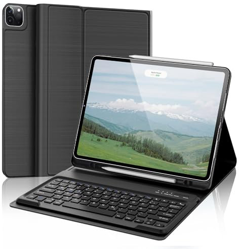 FOGARI Tastatur Hülle für iPad Pro 12,9 (6/5/4/3 Gen), Deutsches QWERTZ, Magnetisch Abnehmbarer Bluetooth Tastatur für iPad 12,9 Zoll, Schwarz