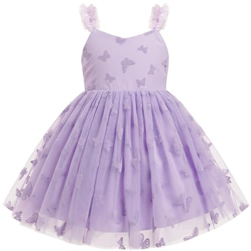 FYMNSI Vestido de niña para cumpleaños, princesa, tul, mariposa, fiesta, boda, dama de honor, formal, Lila., 3-4 Años