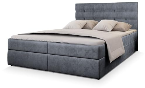 Masseno Boxspringbett GLOS M 180x200 cm Komplett-Set mit Matratze und Topper, Polsterbett mit Zwei Bettkästen -Grau, Monolith 85