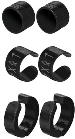 Flongo Wikinger Magnetische Ohrringe Set: Damen Herren schwarz Non-Pierced 3 Paar Magnet fake Ohrringe Edelstahl schwarz Edelstahl Ohrclip non-piercing ear cuff fake Clip Schmuckset ohne Loch