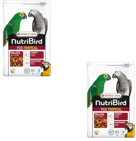 Versele-Laga NutriBird P15 Tropical | Doppelpack | 2 x 1 kg | Erhaltungsfutter für Papageien | Zur Unterstützung der Darmflora | Ausgewogenes Futter | Extrudierte Pellets