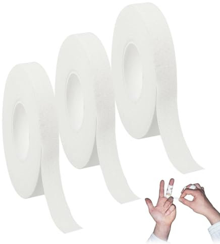 3 Rollos Finger Tape Resistente, Esparadrapo Deportivo, 100% Algodón Sport Tape Hipoalergénica para Vendaje Adhesivo Deportivo, Banda Venda Cinta Bendaje Adhesiva Deportiva Tape