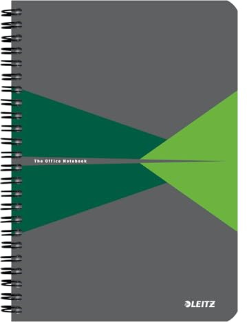 Leitz Office Collegeblock A5 kariert, Notizbuch mit Spiralbindung, PP-Einband, 360 Grad Öffnung, 180 Seiten / 90 Blatt FSC-zertifiziertes Papier (80 g/m²), für Büro & Schule, Grün, 44981055