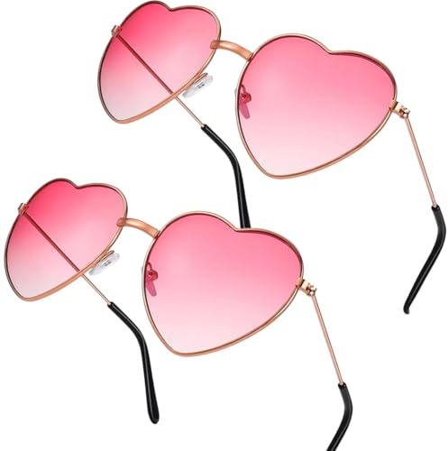 JYNVO 2 Pack Herz Sonnenbrille, Festival Outfit Damen Herzbrille Rosa, 60er 70er 80er 90er jahre Outfit Damen Accessoires, Retro Hippie Brille für Fasching Halloween Mallorca Barbie Kleidung Party